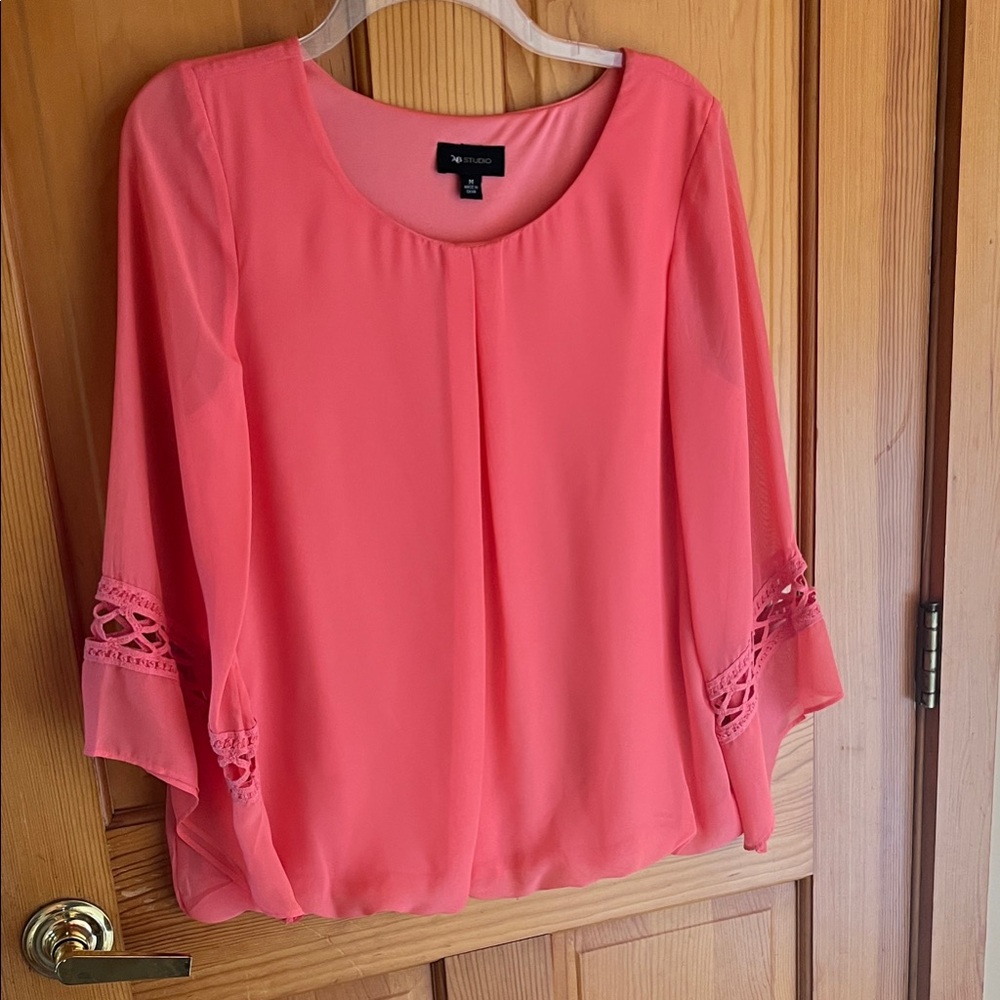 AB Studio Coral Blouse with Crochet Sleeves
